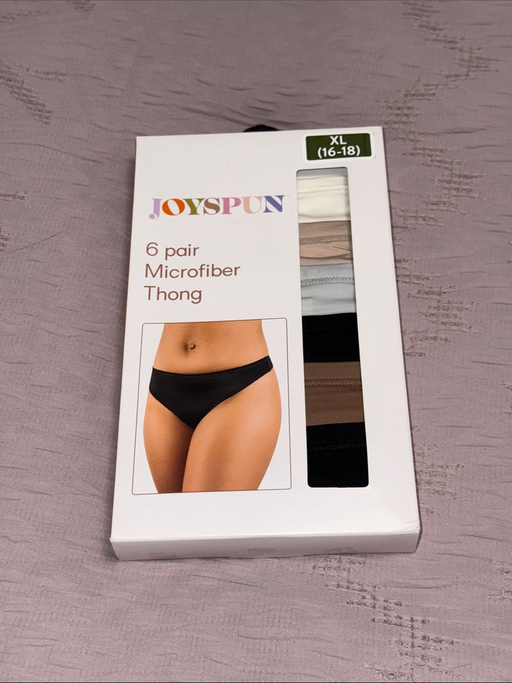 Joyspun Microfiber Thong Pack - Black, White, Beige, Blue, Brown (6-Pack)